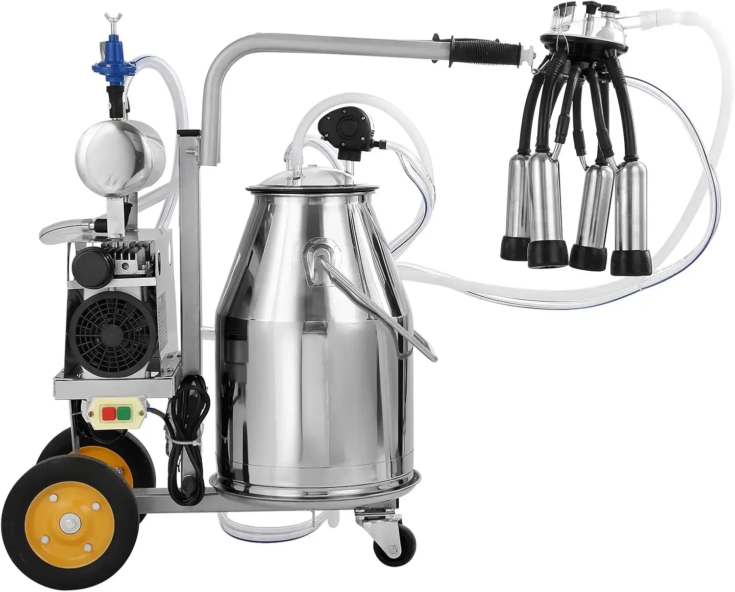 

Electric Cow Milking Machine, 6.6 Gal / 25 L 304 Stainless Steel Bucket, Automatic Pulsation Vacuum Milker, Adjustable Pressure