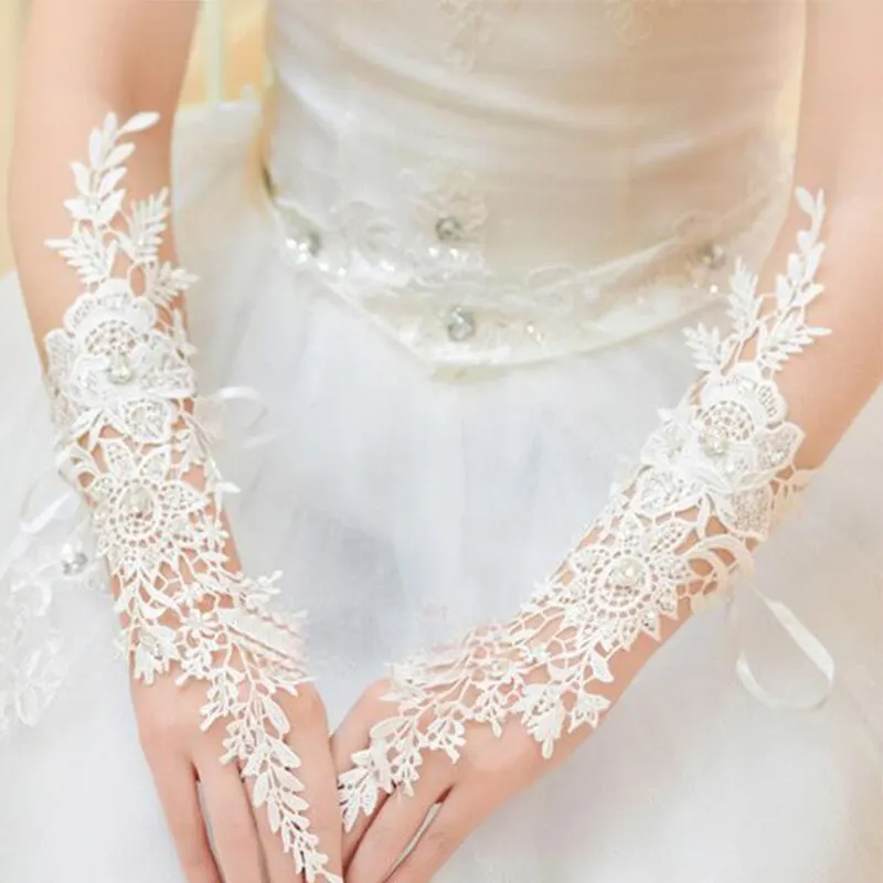 Diamond Hook Finger Long Lace Hollow Out Gloves Solid Color Lace Strap Fingerless Gloves