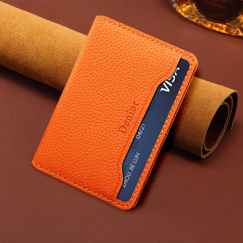 Thick Litchi Grain PU Leather Magnetic Card Phone Case RFID Anti-Skimming Ultra Slim Wallet with 3 Slots Capacity 3-5 Cards