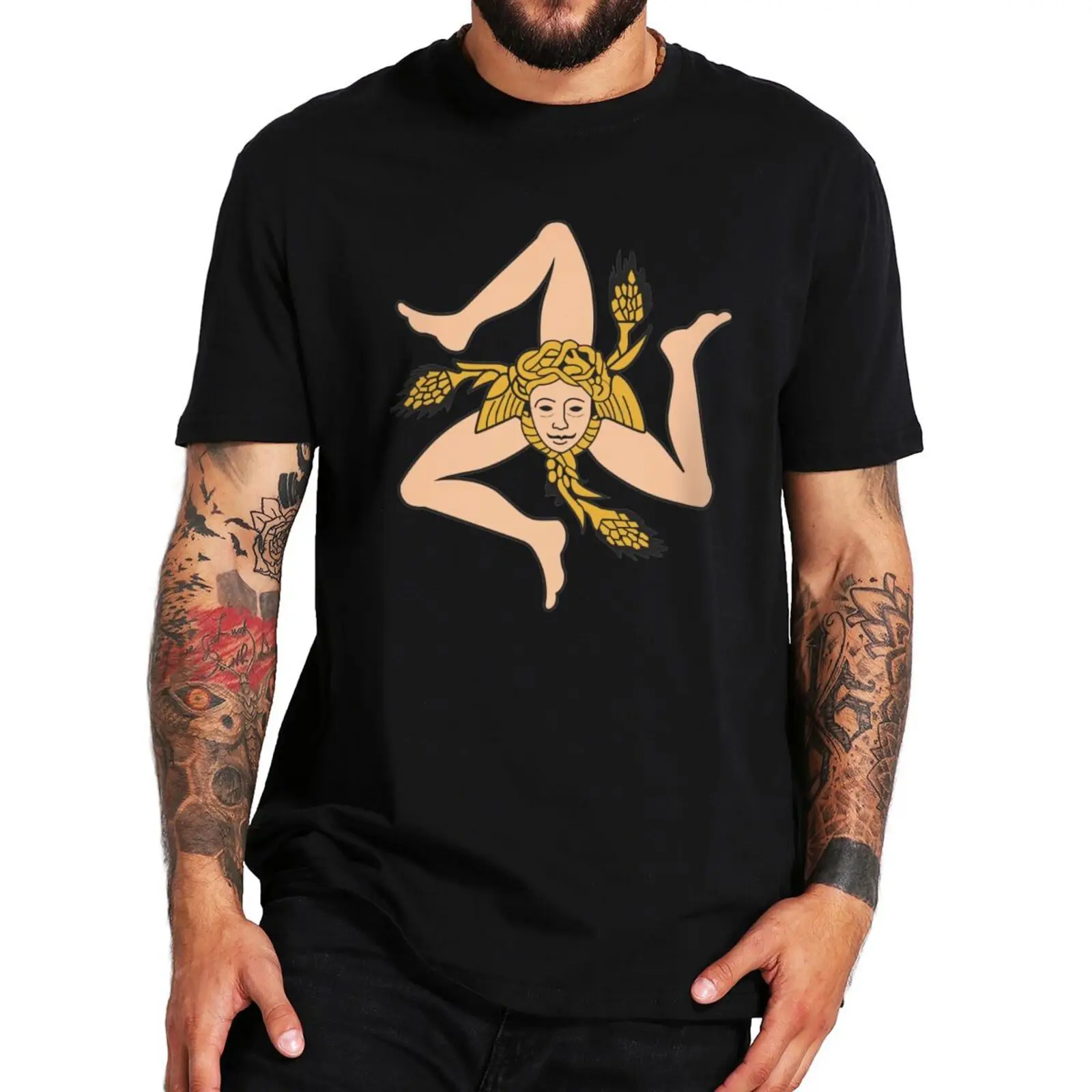 

Drapeau de Sicile T-Shirt Figure Of Three Legs Arranged In Rotational Symmetry Tee Unisex 100% Cotton Summer Style T-shirtF