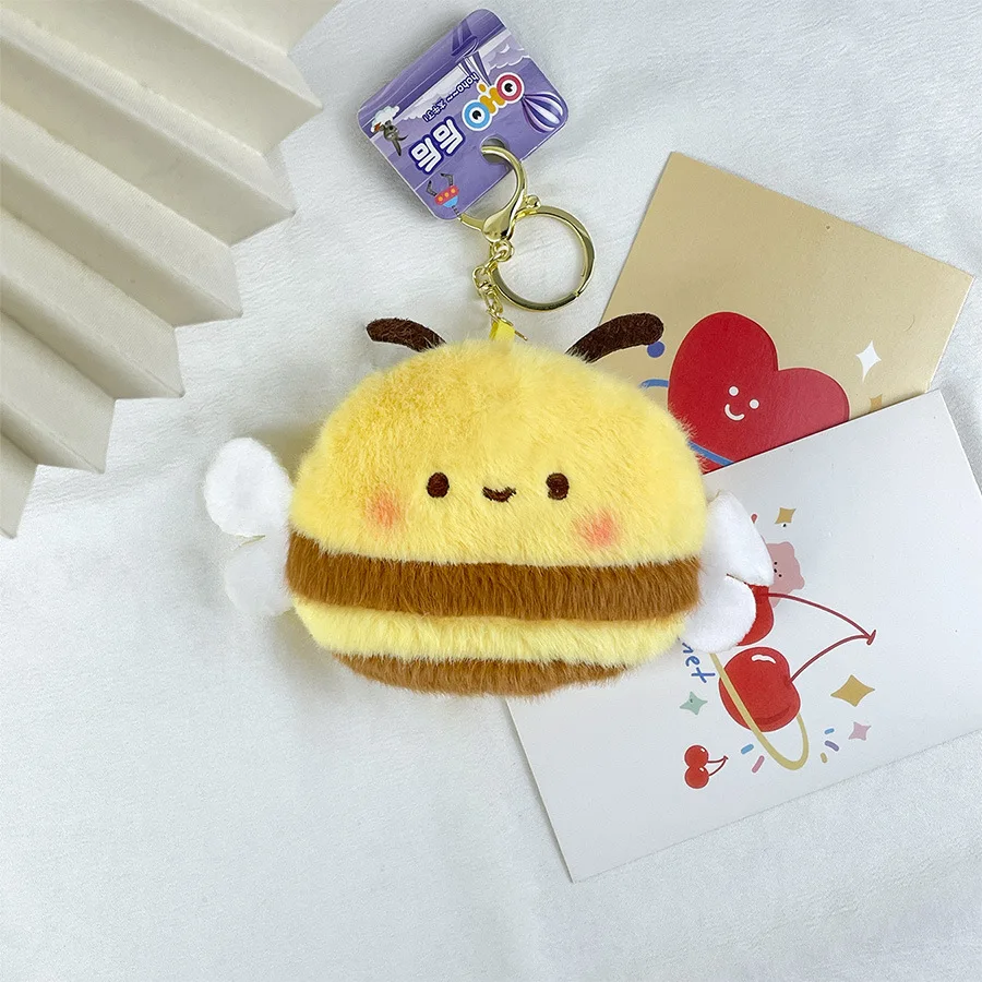 Cute Cartoon Bee Coin Purse Soft Plush Zipper Small Wallet For Girl Data Cables Earphones Bag Key Pouch Portable Storage Pendant