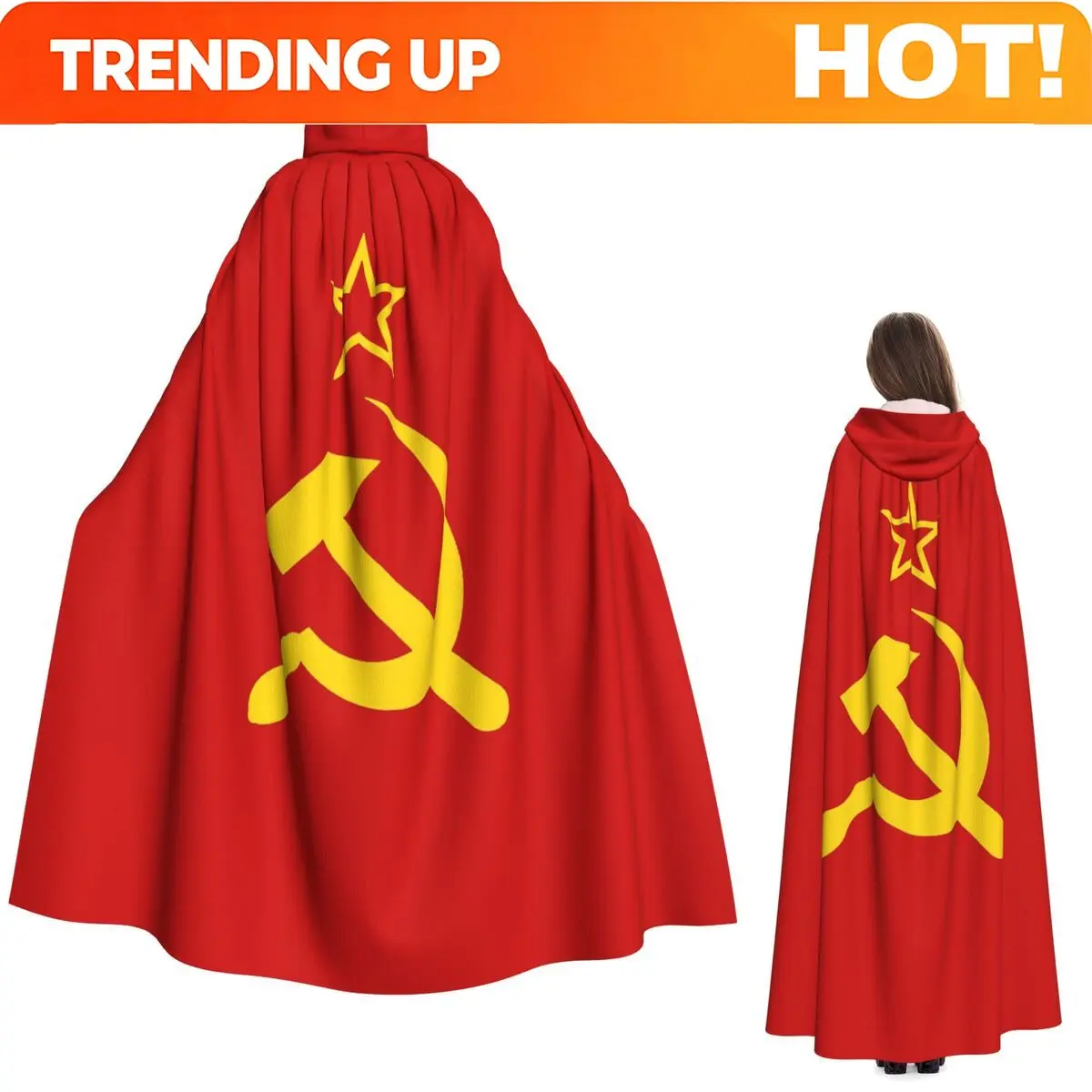 Customization USSR Hammer And Sickle CCCP Retro Russian Soviet Flag Long Hooded Cloak Witch Medieval Costume Cosplay Cape Hallow