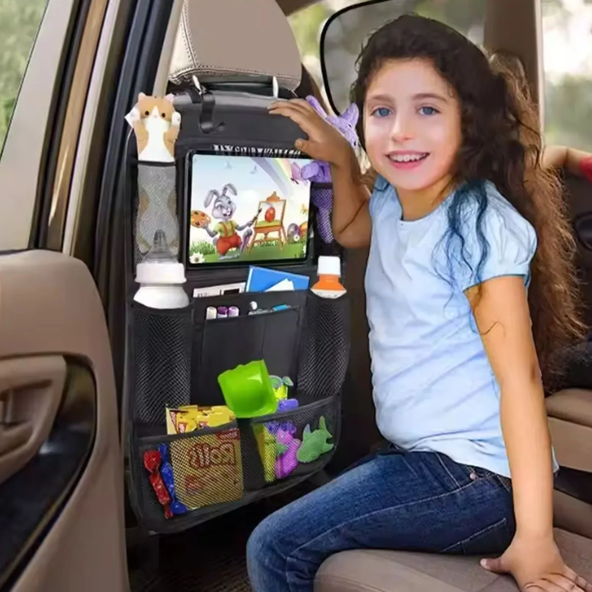 1pc-Car Seat Organizer Multifunctional Oxford Fabric Car Back Multi Pocket Storage Bag with Tablet Holder Protector for Kids - Image 3