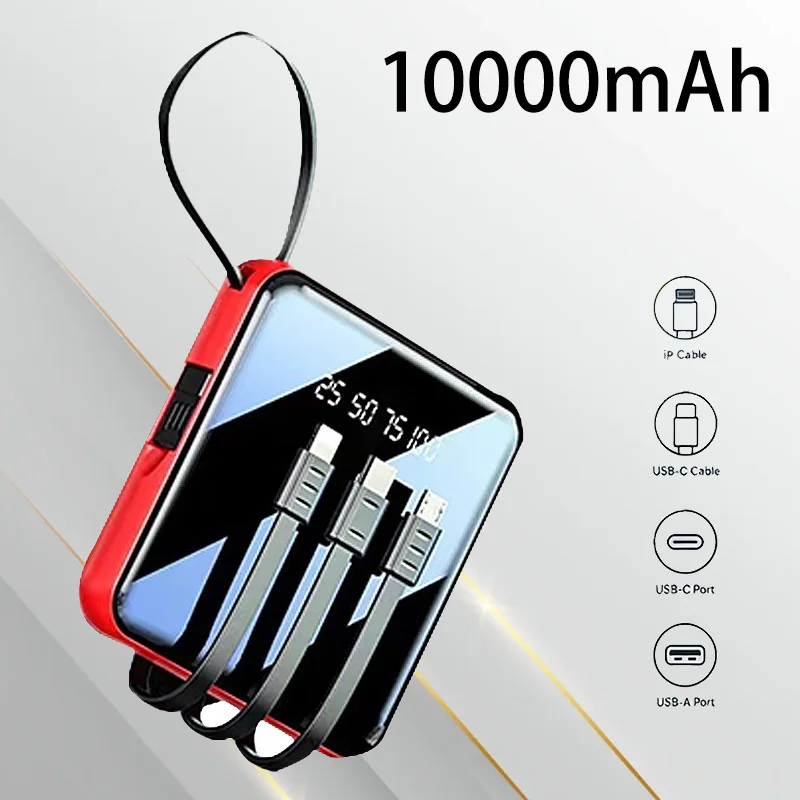 

10000mAh Compact Power Bank With Lanyard Portable Outdoor Power Supply Emergency Mobile Charger For Travel Camping Daily Life