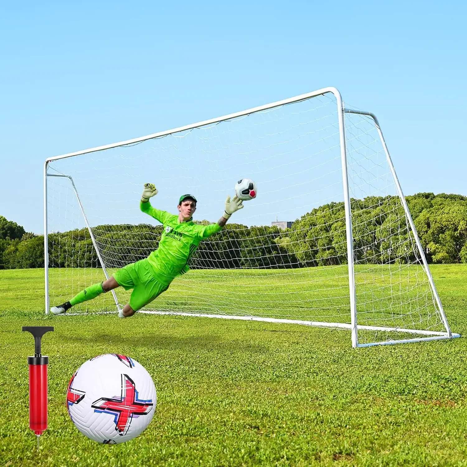 24 X 8/18 X 7/12 X 6 FT Soccer Goal for Backyard Steel Professional Portable Training Metal Soccer Goal Net, Heavy Duty 1.97