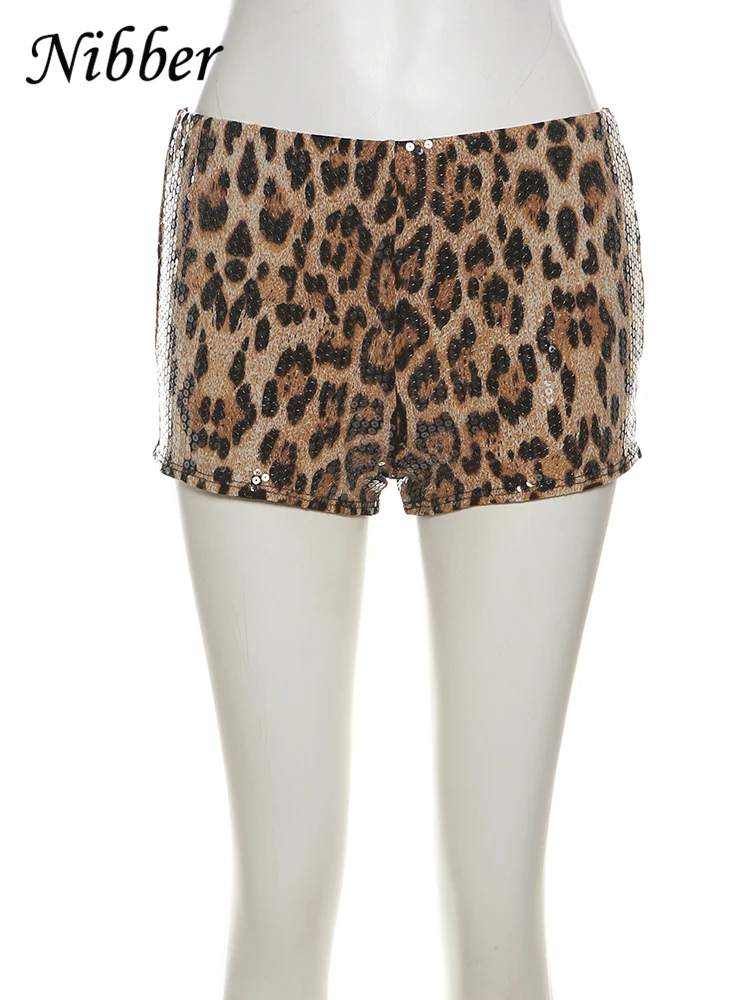 Nibber Leopard Print Mini Hot Shorts Women Sequins Patchwork Wild Skinny Stretch Streetwear Autumn Midnight Sexy Trend Buttoms