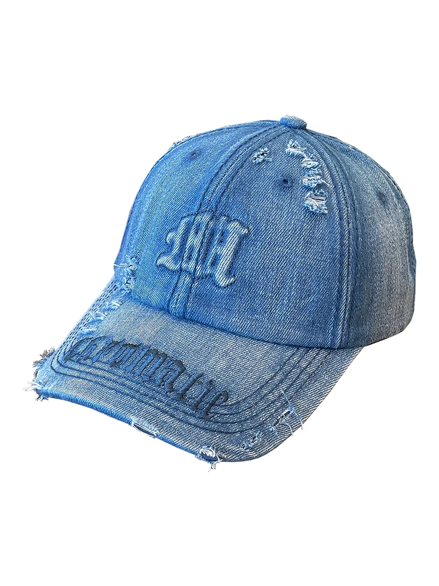 Embroidered Letter Baseball Cap Men and Women Four Seasons Couple Half Soft Top Denim Sun-Poof Peaked Cap