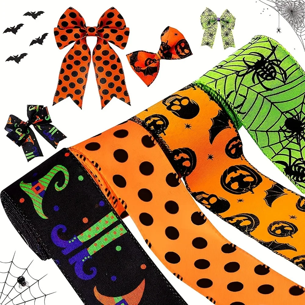 5Yards New 5Yards Ribbon Spider Pumpkin DIY Sewing Crafts Dot Print Handmade Ribbon Halloween