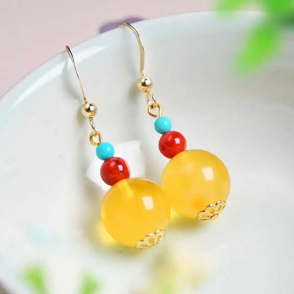 Art Deco Era Faceted Baltic Honey Amber Bead Earrings Beautiful Cultured Party Ear stud Freshwater Aquaculture Fashion Lucky Diy