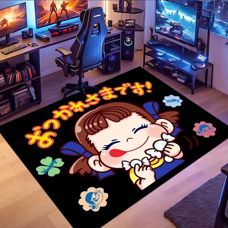 2D Flat Peko Chan Milky Candy Girl Cartoon Flannel Door Mat Non Slip Japanese Anime Rug For Kids Room Entryway Floor
