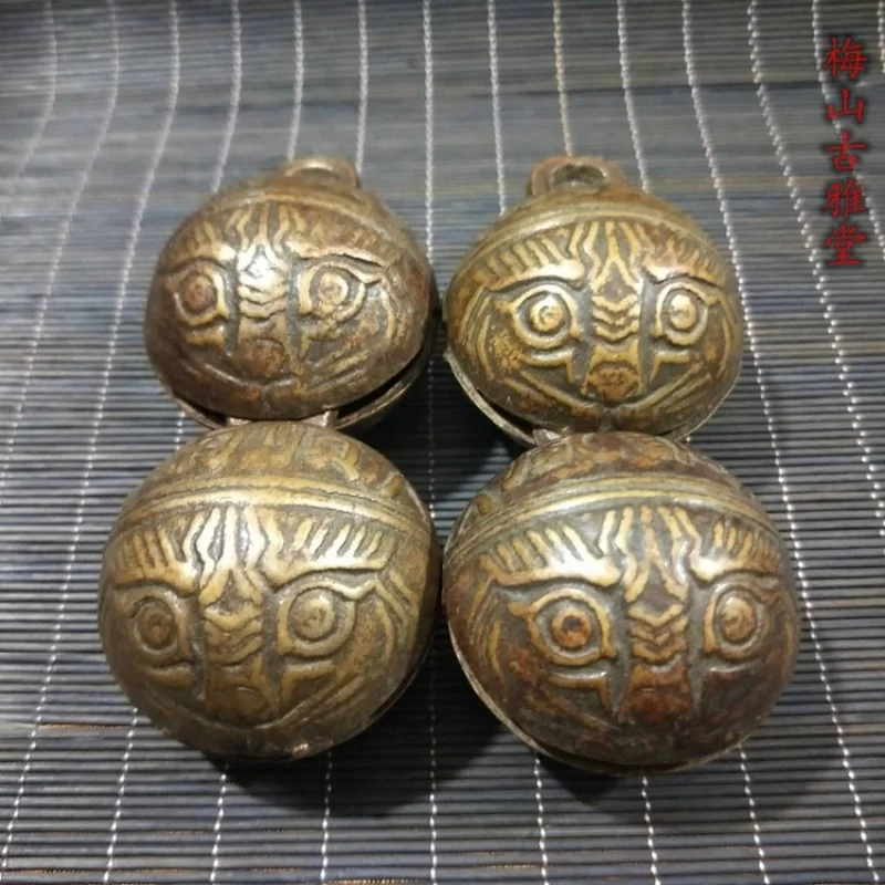 Antique Miscellaneous Collectibles: , Qing Dynasty Tiger Head Copper Bell, Wind and Rain Harmony Bel