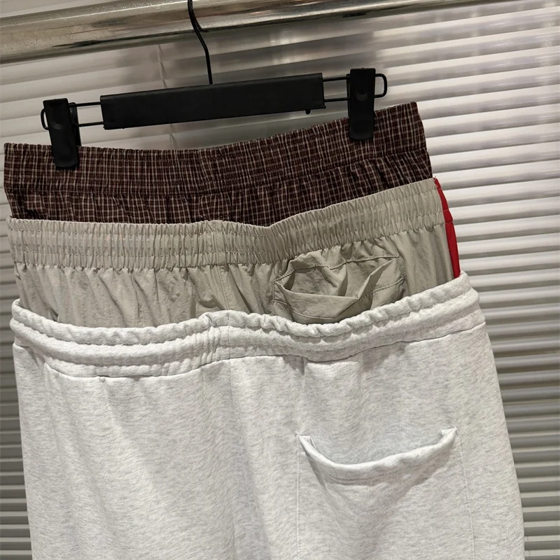 

Спортивные брюки унисекс в стиле хип-хоп, ретро, черно-серые, с вышивкой, с имитацией тройного пояса, прямого кроя