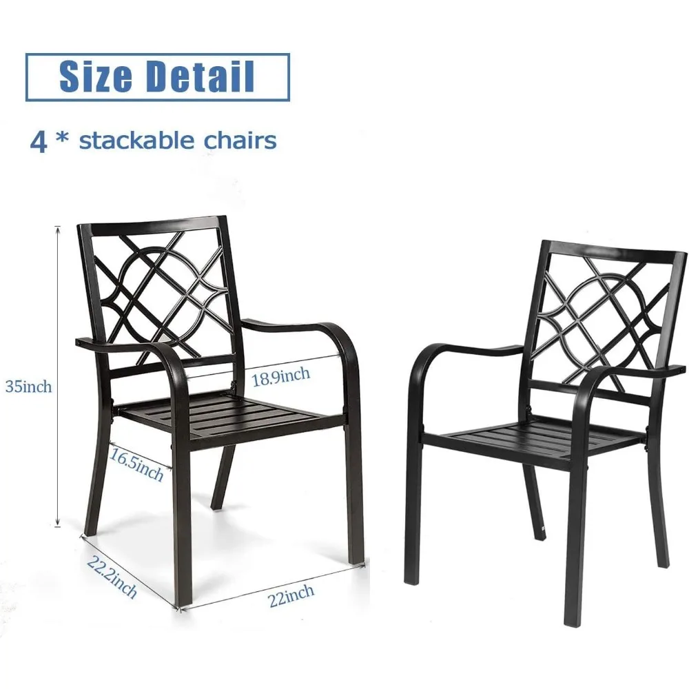 Ensemble de 4 chaises de salle à manger à cadre métallique, en fer forgé noir, avec accoudoir, 300 artériel