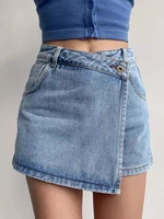 plus Size Women's High Waist A-Line  Skirt Jeans Uneven Length Anti-Light Loose Fit Denim Skirts for Summer - Image 3