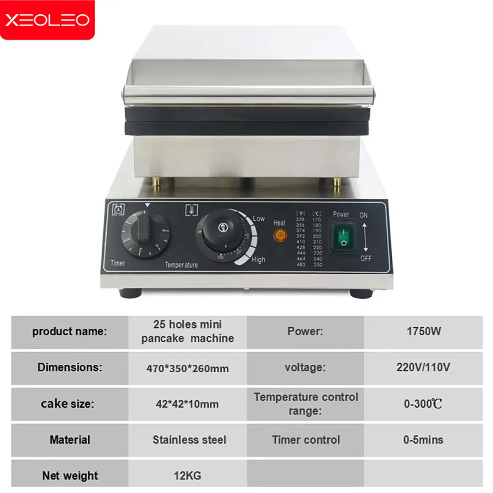 XEOLEO Electric 25 Holes Mini Hot Cakes Machine 1750W Mini Pancake Maker Poffertje Grill Machine Dorayaki Hotcakes Machine