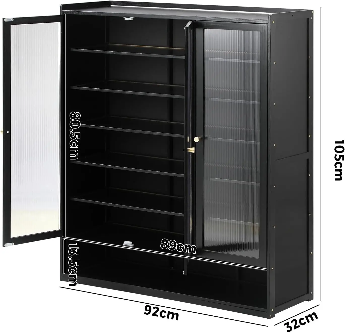 Shoe Cabinet with 3 Doors, Shoes Storage Rack with Removable Shelves and Acrylic Door Panels, Below Open-Shelf Shoe Organiser fo