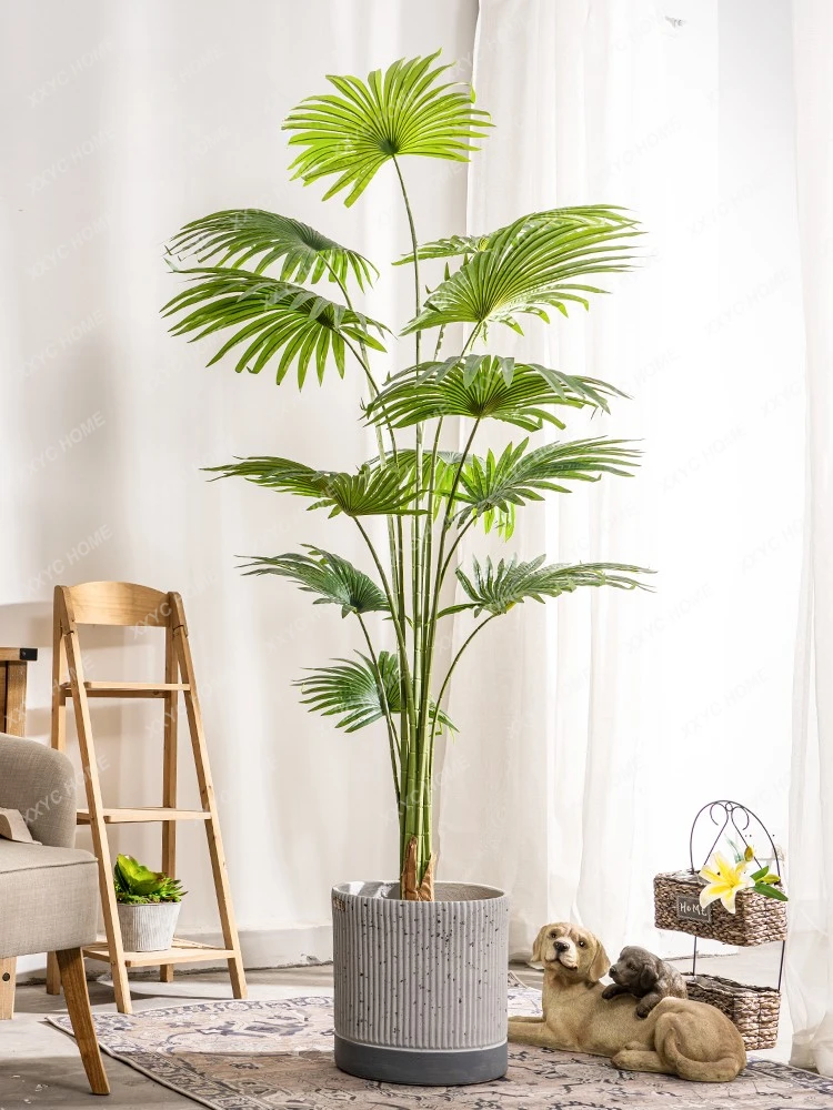 

Chinese Fan Palm Fan Sunflower Palm Bonsai on-the-Ground Green Plant Potted Fake Trees Plant Interior Decoration