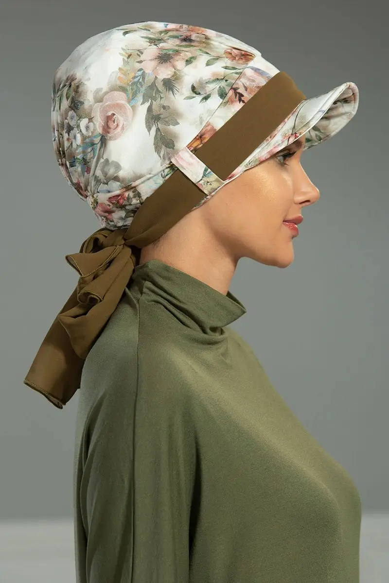 Chiffon-belted hut Knochen Olive muster