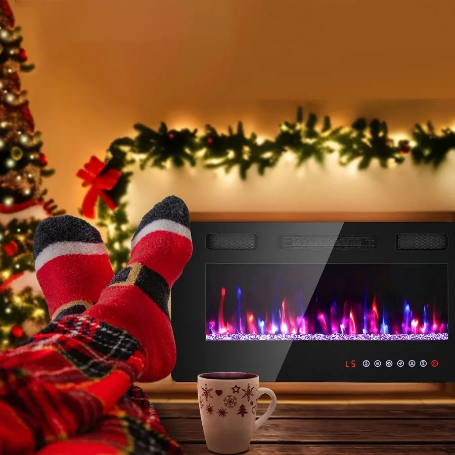 مدفأة كهربائية مقاس 36 بوصة بتصميم مثبت على الحائط لتدفئة غرفة المعيشة وأجواء - حشوات مدمجة مع جهاز تحكم عن بعد C #2