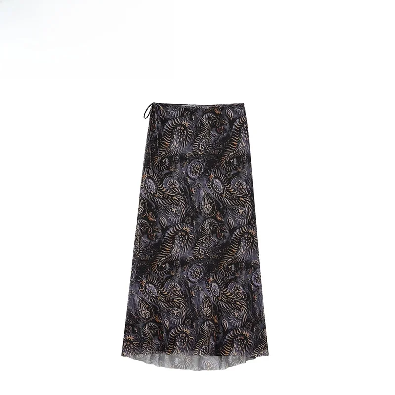 

ZBZA Autumn New Faionable Printed Silk Me Midi Skirt Women's Clothing Straight Cut Mid-Length Polyester Fiber Blouse