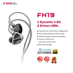 FiiO FH19 HiFi IEM Earphone| 2 Dynamic+ 6 BA Hybrid Driver IEM, Detachable MMCX Headphone Cable for Musician Audiophile