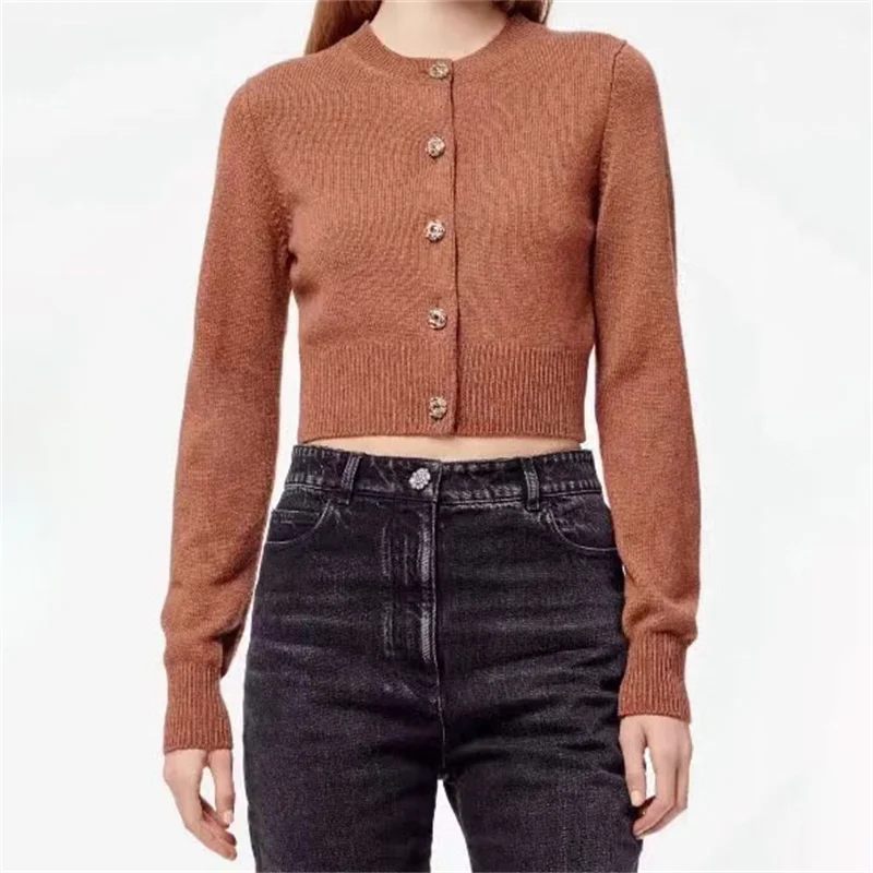 Cardigan 2024 Autumn New in outerwears Elastic knit slim long sleeved top Fashion button decoration knitwear Pure cashmere coat