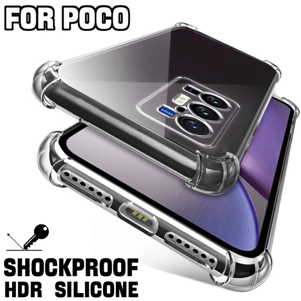 

Shockproof Transparent Silicone Phone Case For Xiaomi Poco X3 Pro NFC X5 X4 F4 F3 GT F2 M5s M3 M5 M4 Pro 4G 5G Poco Luxury Cover