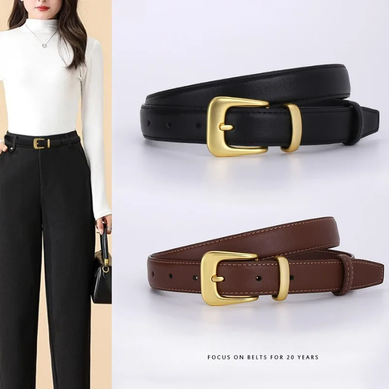 

Classic Women's Leather Belt Korean Fashion Jeans Decoration Clothing with Gold Alloy Buckle Student Belt