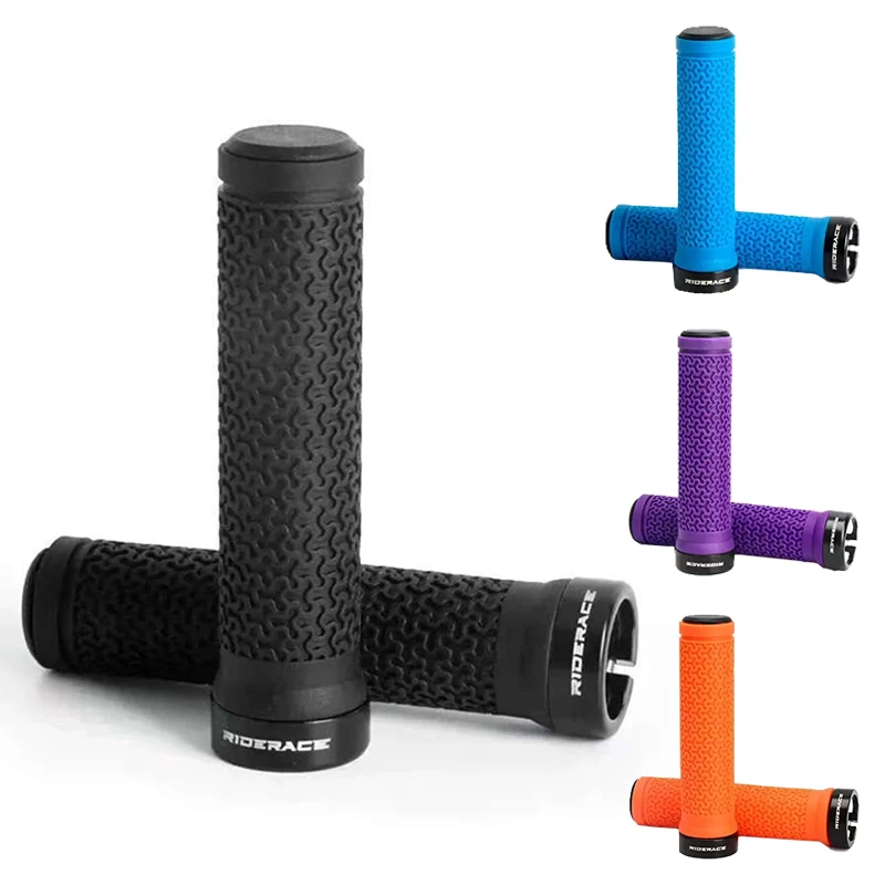 Mountain Bike Handlebar Grips Non-slip Rubber MTB Lock Grips Shock-Absorption Bicycle Handle Grip Aluminum Lock Ring Bike Parts