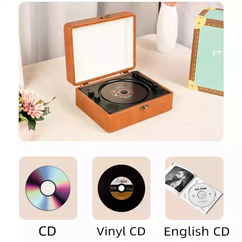 Portátil Bluetooth 5.0 Retro CD Player, alto-falante embutido, áudio estéreo, Integrative Lossless, DVD e CD Player, 3,5 milímetros Headphones Jack