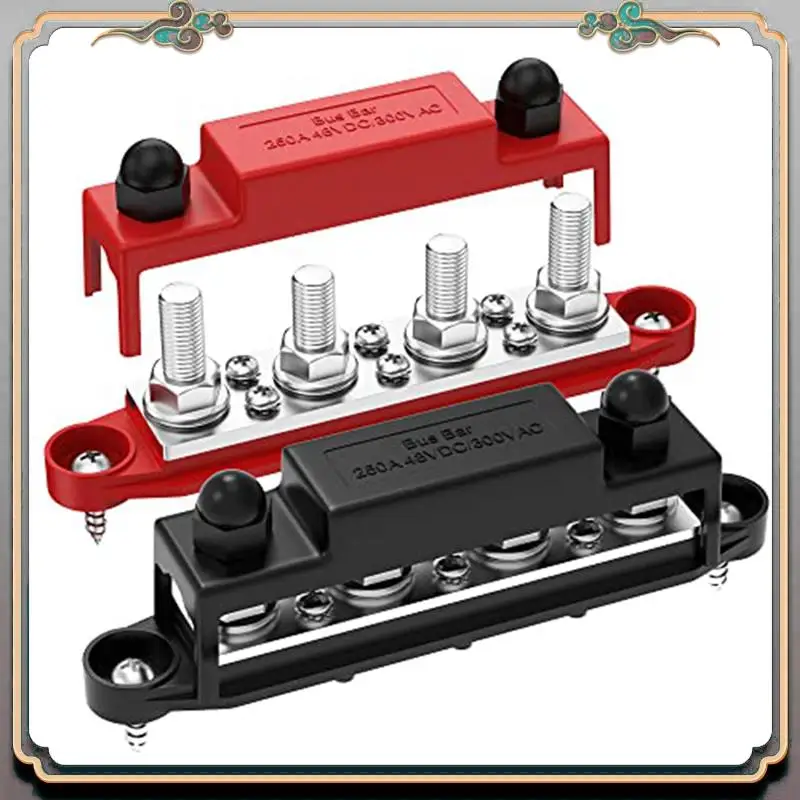 A46M-2 Piece 250A 12V Bus Bar Battery Power Distribution Block Black & Red Plastic+Metal Car Audio 12 Volt DC Busbar