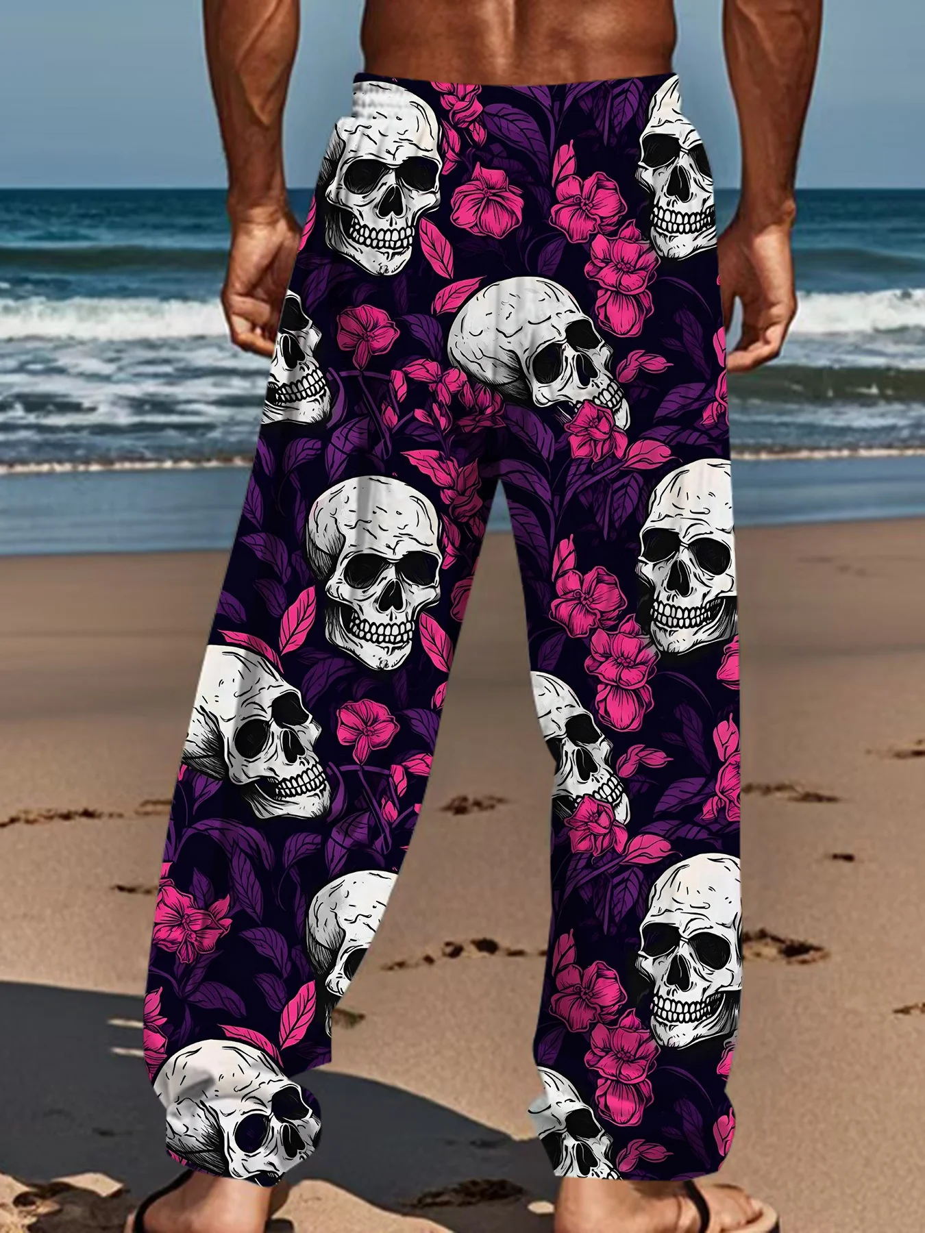 Neu eingetroffen: Gothic Tribal Skull Unisex Straight Leg Hose mit abstraktem Dornenmuster, dunkle Streetwear für Club, Alltag und Freizeit – Detail 13