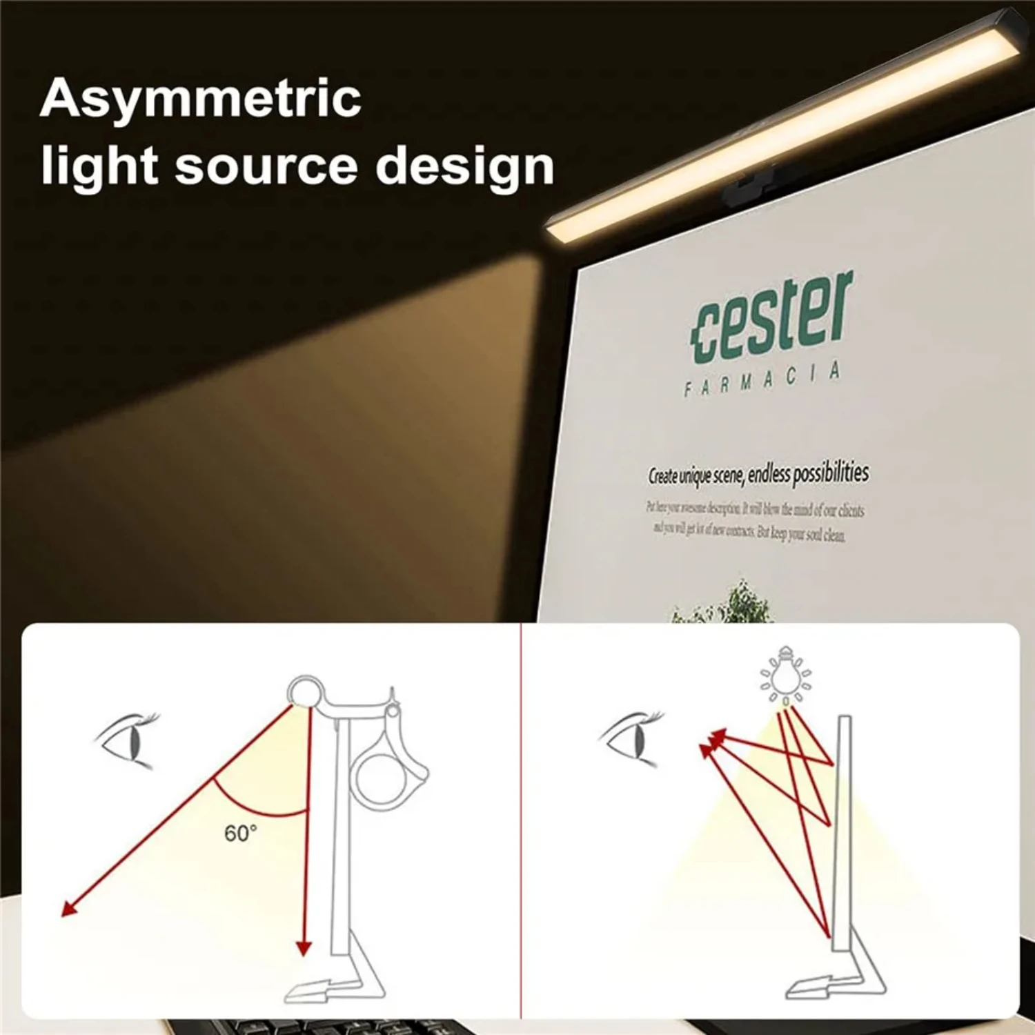 Eye-Care Desk Lamp 33cm 50cm LED Computer  Monitor  Light  Stepless Dimming Reading USB Powered Hanging Table Lamps