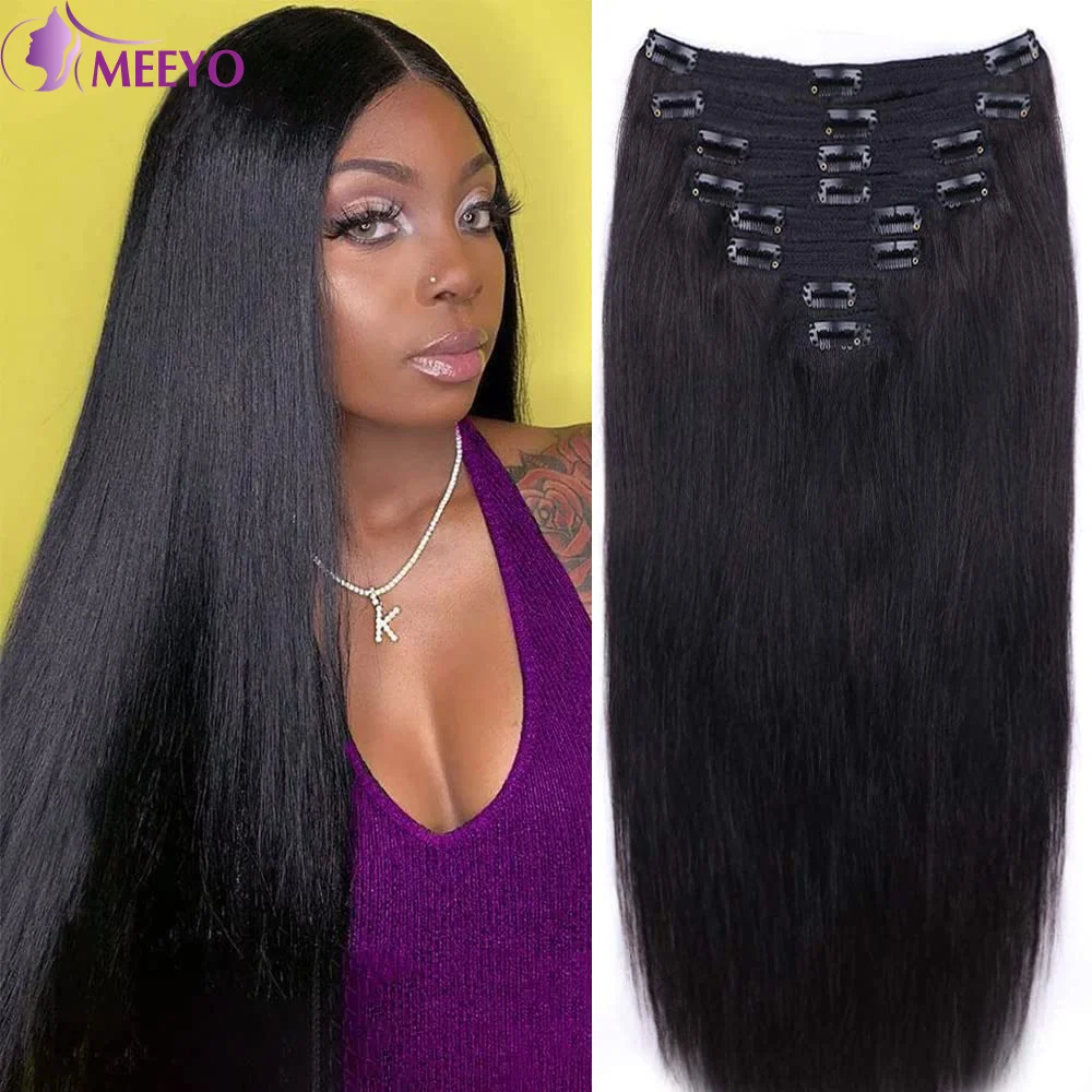 

Clip In Hair Extensions Human Hair Full Head Seamless Invisible Straight Natural Black Color Brazilian Human Hair Extensions #1B