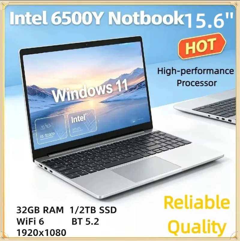 Intel Core i7-6500Y Laptop 15,6 Zoll tragbarer 32 GB RAM 2 TB SSD Windows 11 Notebook Gamer 1080P Display Büro- und Lerncomputer PC