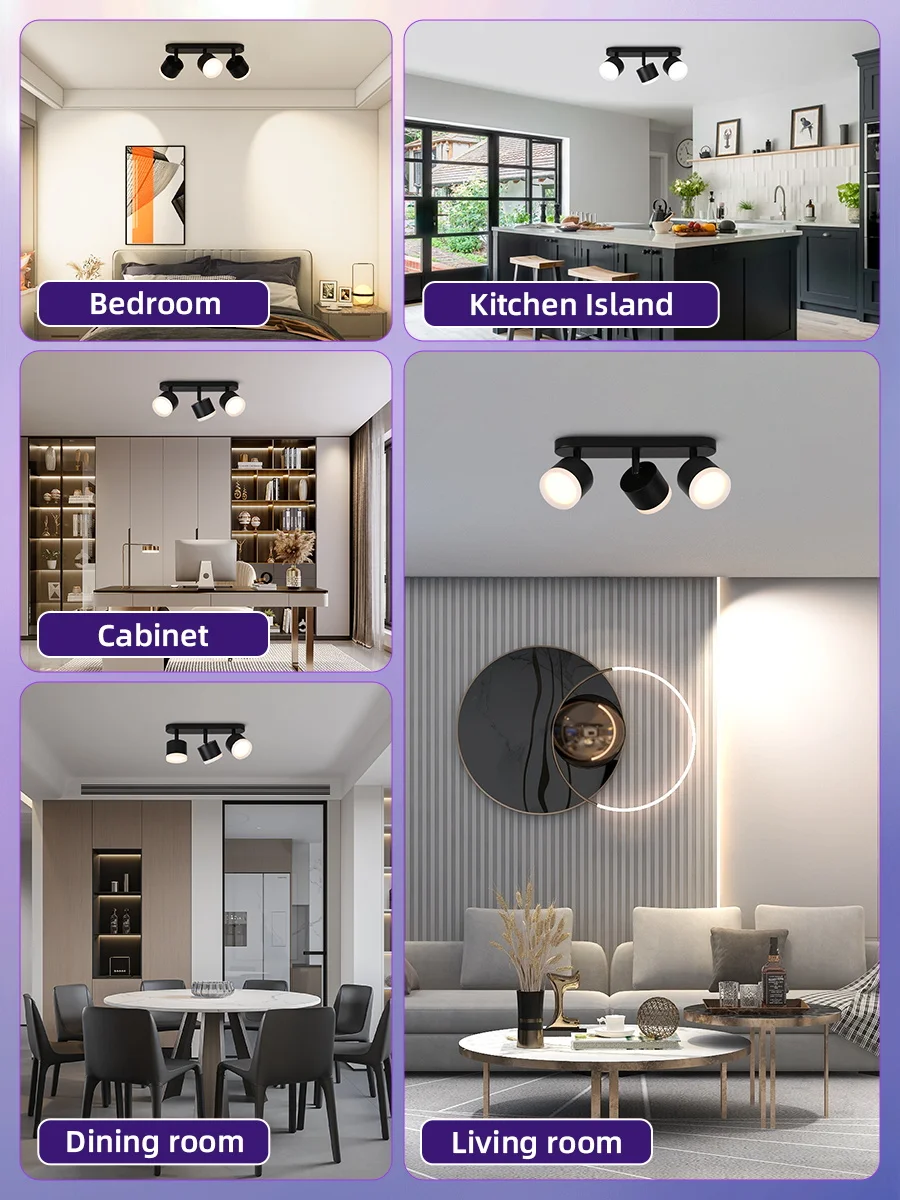 Modern LED Ceiling Light with GX53 Bulb Wall Light Black - Energy Saving, Living Room, Bedroom, Kitchen, Easy Installation