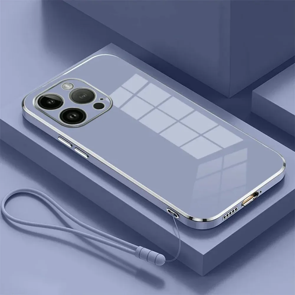 Plated Soft Phone Case For iPhone 17 Air 16 E 15 14 13 12 11 Pro Max Plus Mini Shockproof Silicone Lens Protect Wristband Cover