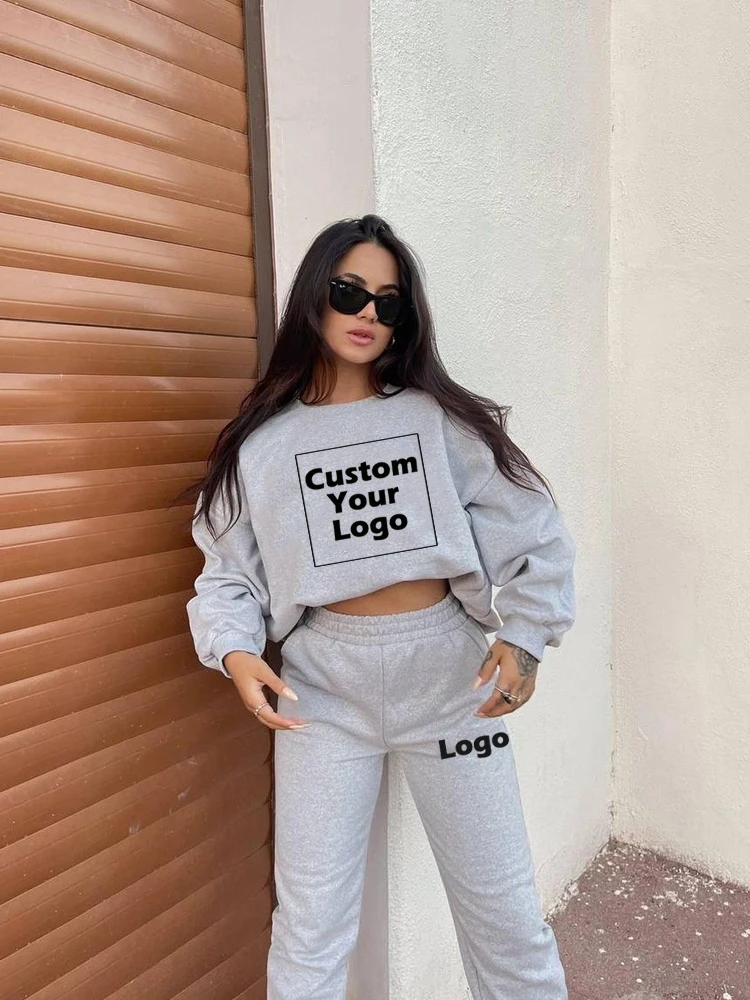 

Customize Your Logo Hooded Outfits Crew Neck Sweatshirt Sweater Fashion Men's Women's Casual Korean Loose Street Design Clothing