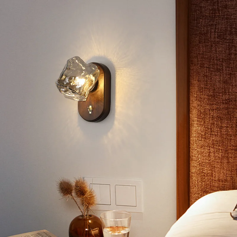 

Japanese retro bedroom bedside wall lamp designer ice cube wall lamp simple living room background decoration minimalist