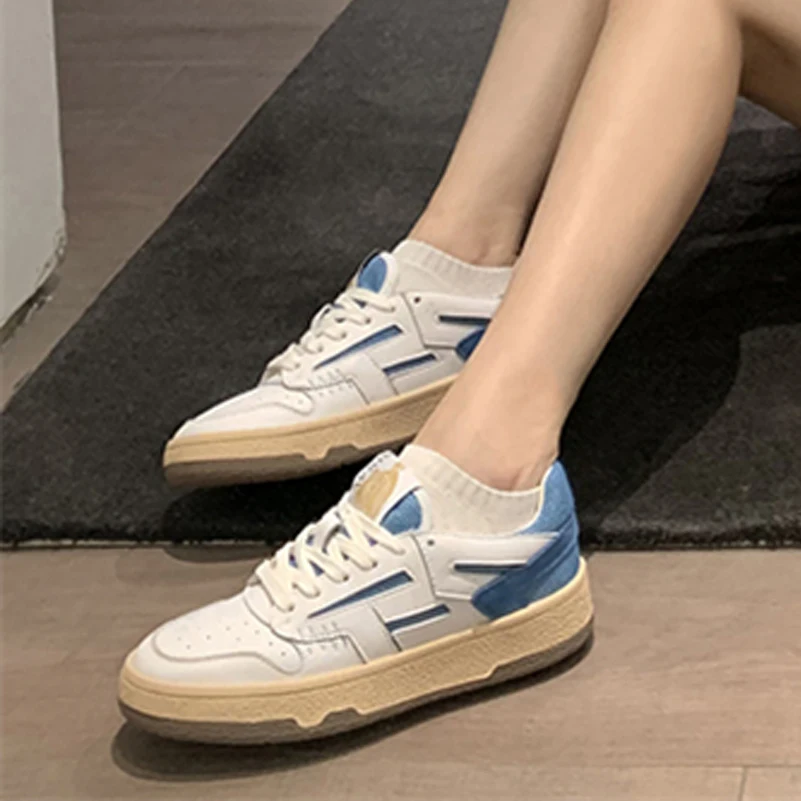 Meotina Sneakers oryginalne skórzane buty kobieta płaskie wiązane buty okrągłe Toe buty damskie 2021 jesienne mieszkania obuwie żółte