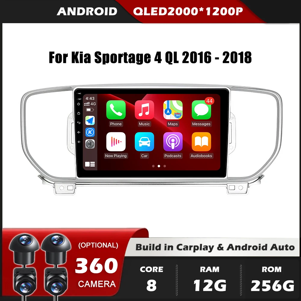 

Carplay Car Radio For Kia Sportage 4 QL 2016 - 2018 GPS Navigation Android Auto Stereo Multimedia Player 5G Wifi BT