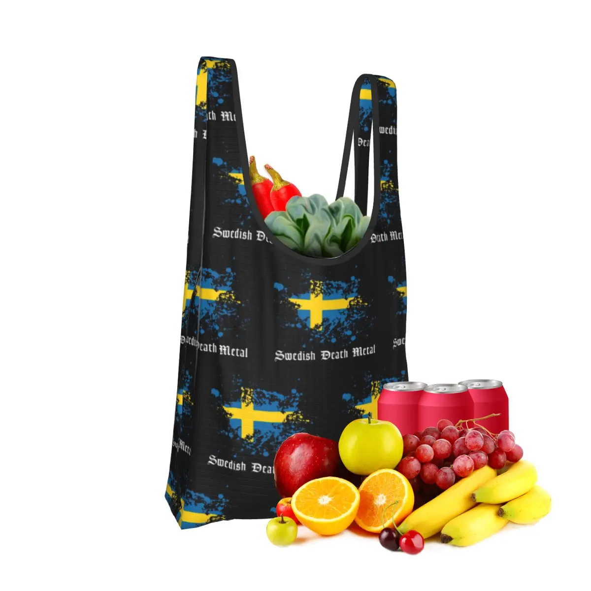 

Swedish Death Metal Band Black Heavy Sweden Flag Shopping Bag Portable Tote Bags Reusable Shoulder Shopper Bag Groceries Handbag