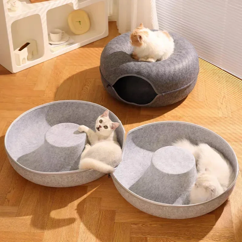 Cat Window Donut Felt Cat Nest Fun Interactive Toy Tunnel Spliceable Double-Layer Composite Structure Universal Cat Bed