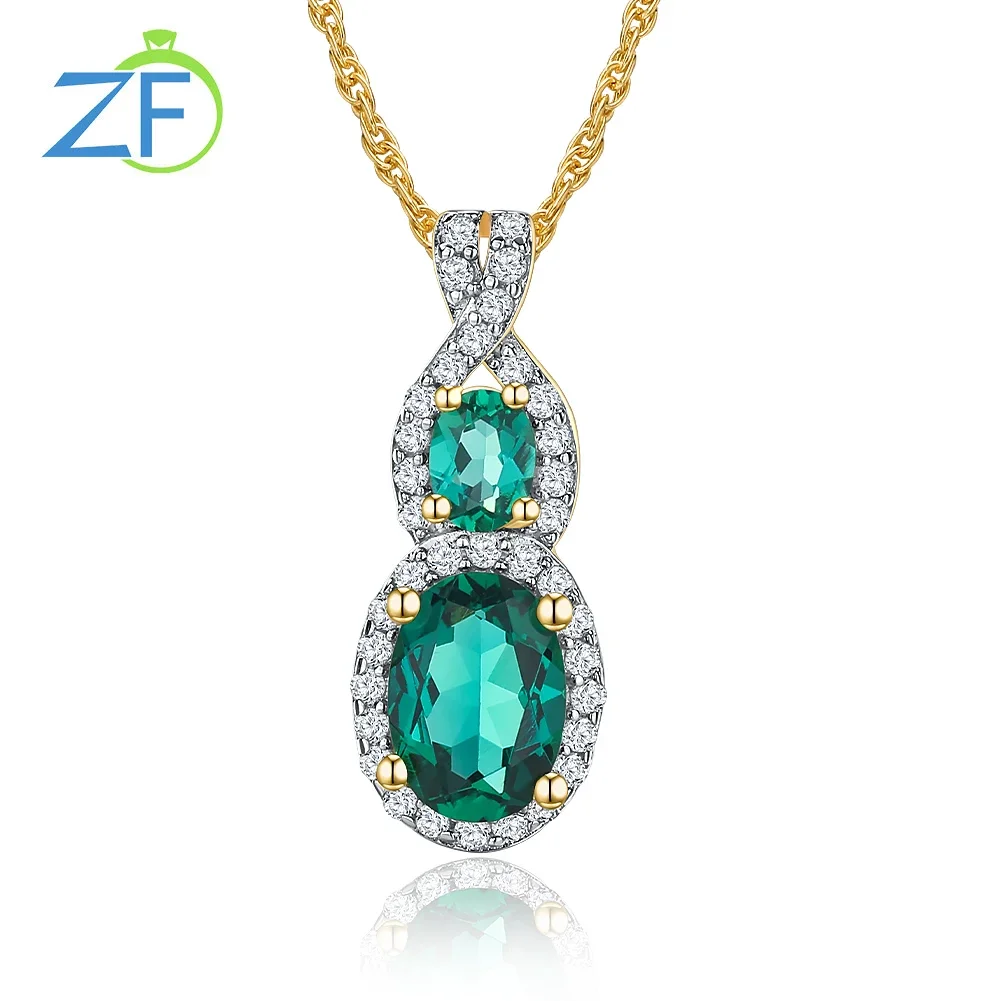 

GZ ZONGFA Pure 925 Sterling Silver Green Nano Crystal Pendant for Women 14K Gold Plated Gemstone Chain Necklace Fine Jewelry