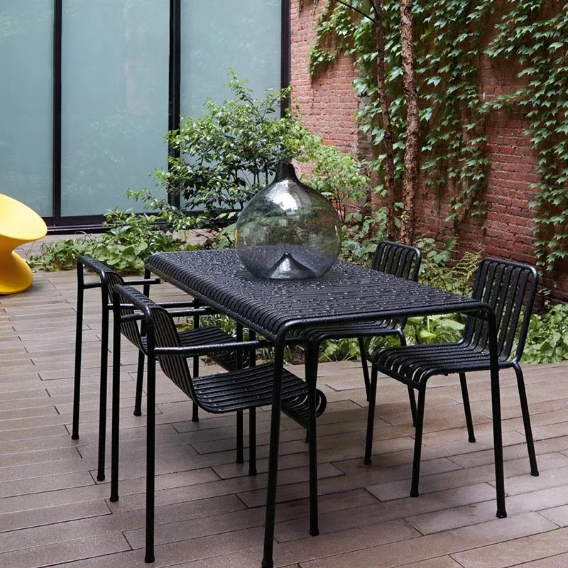 

Internet celebrity balcony leisure table milk tea shop bench terrace garden roof outdoor black table and chairs