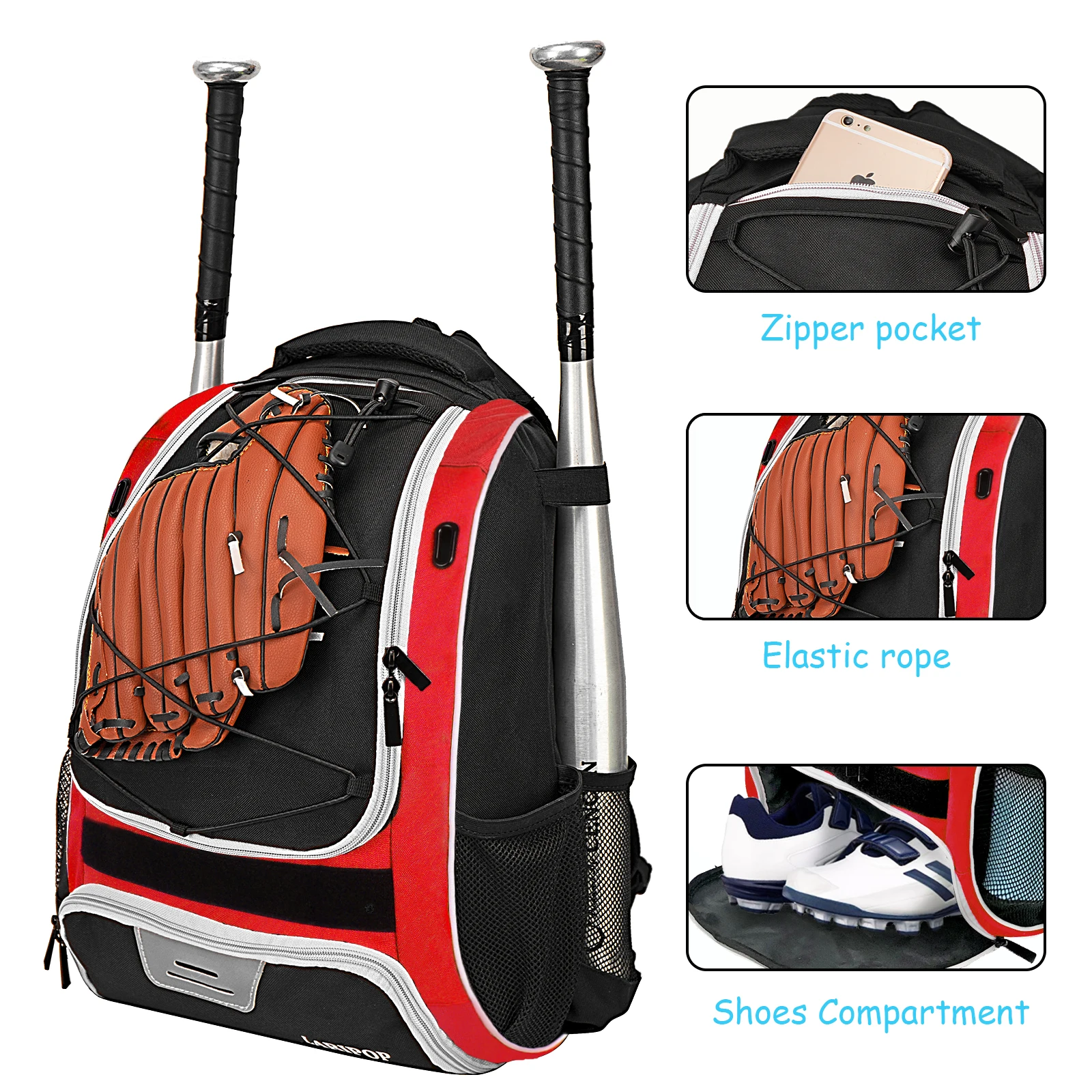 Youth Baseball Bag - Bat Backpack for Softball and T-ball Gear with Separate Shoe Compartment, Adult Softball Bag for Baseball G