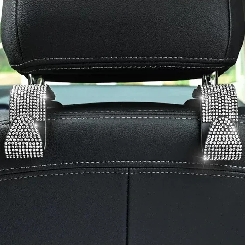 2Pcs Diamond Inlay Car Seat Back Hook Fashion Creative Multifunctional Storage Headrest Hooks Automotive Interior Accessories