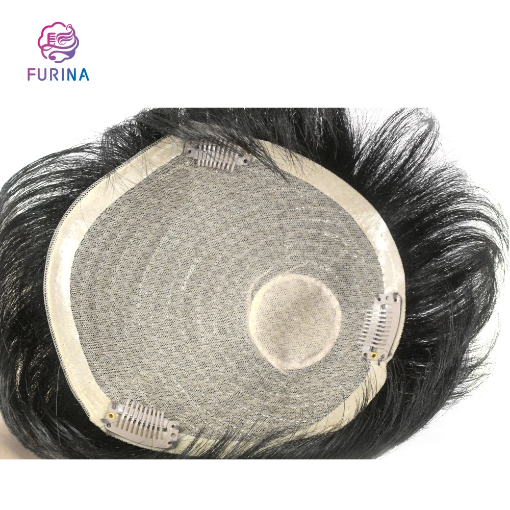 

Men Replacement 100% Virgin Human Hair Men's Toupee Clips Human Hair Extensions Lace Men Topper