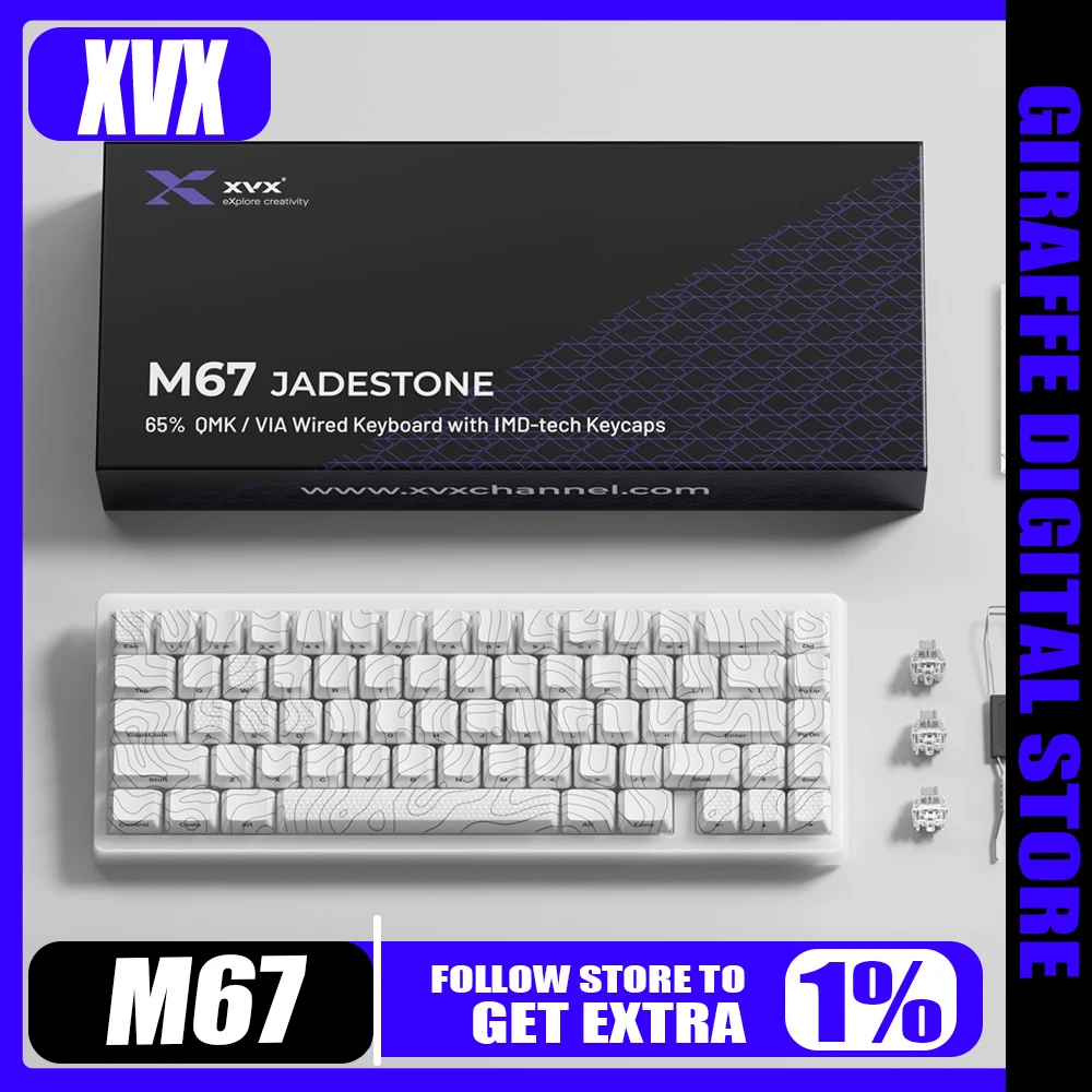 

XVX M67 Mechanical Keyboard Tri-Mode Hot Swap Gasket RGB Backlight JadeStone With IMD-Tech Keycaps Customize Gamer Keyboard Gift