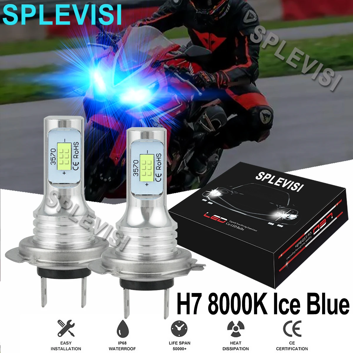 

1 Pair 8000K IceBlue Motorcycle LED H7 Headlights Bulbs Kit For CBR125R CBR1000RR CBR500R CBR929RR CBR954RR luces led Para Moto
